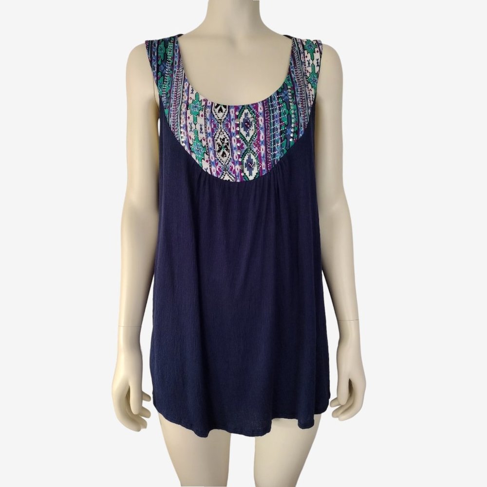 Stoosh Navy Blue Crinkle Rayon Boho Casual Sleeveless Blouse Plus Size 1X